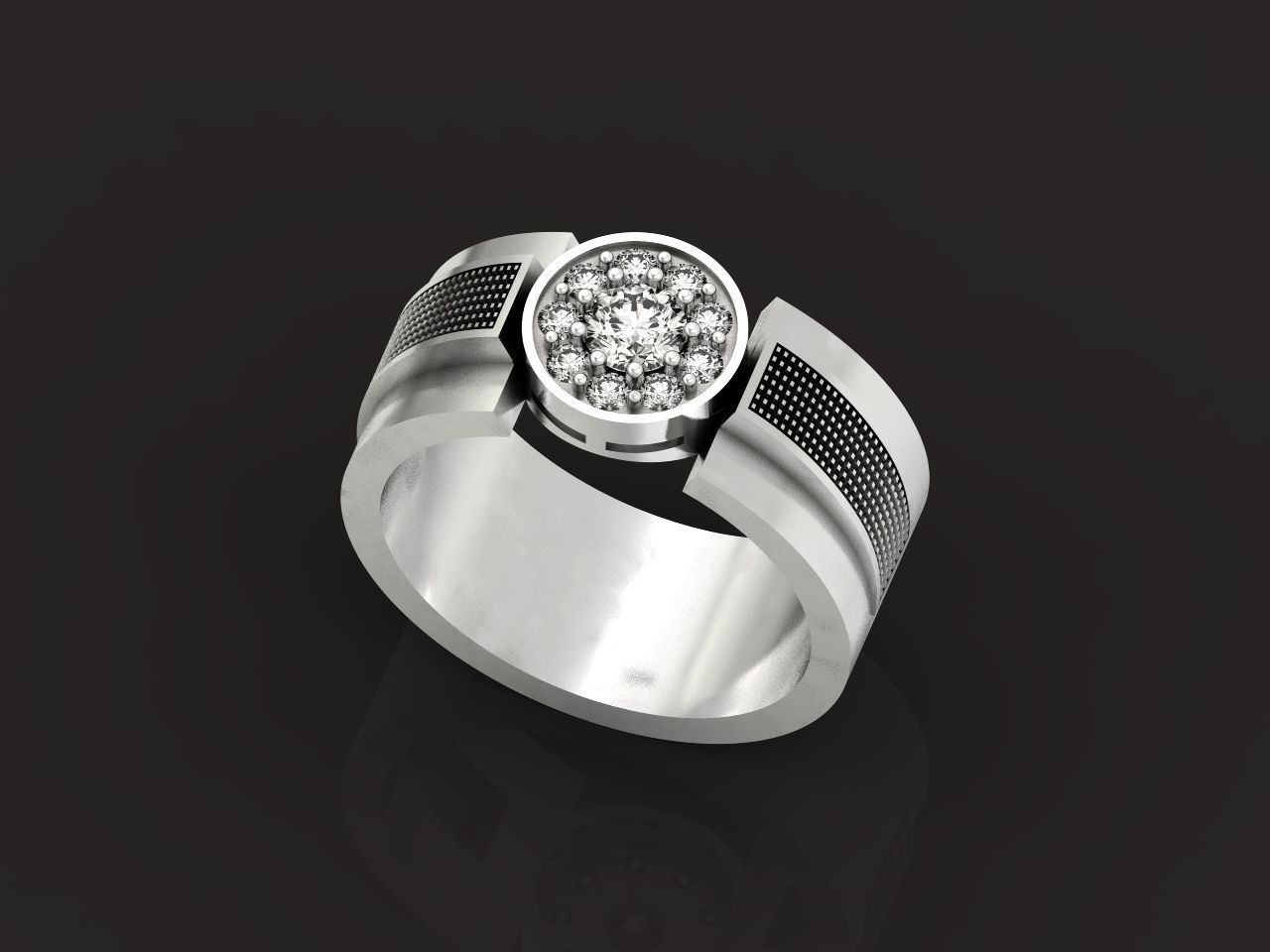 man ring with diamonds 3D print model_9