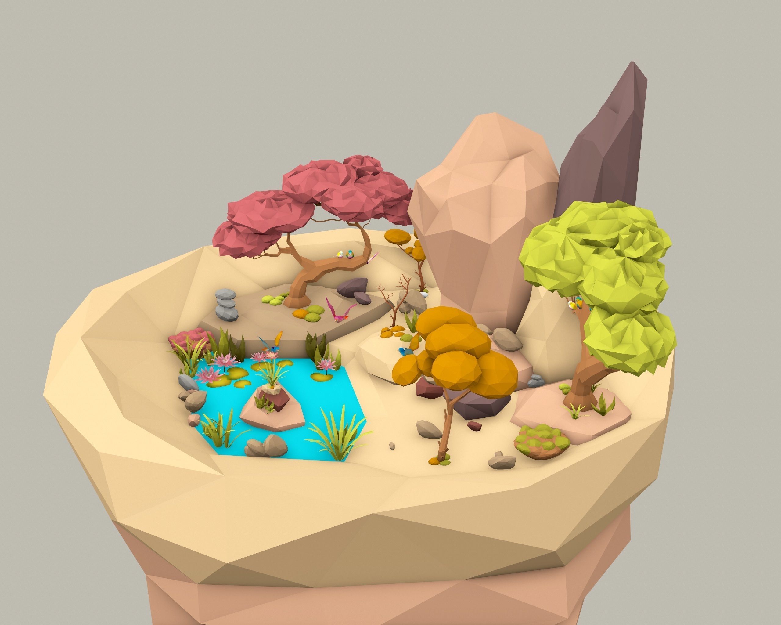 Cartoon Style Floating Island -Spring -LOW POLY Low-poly 3D model_6