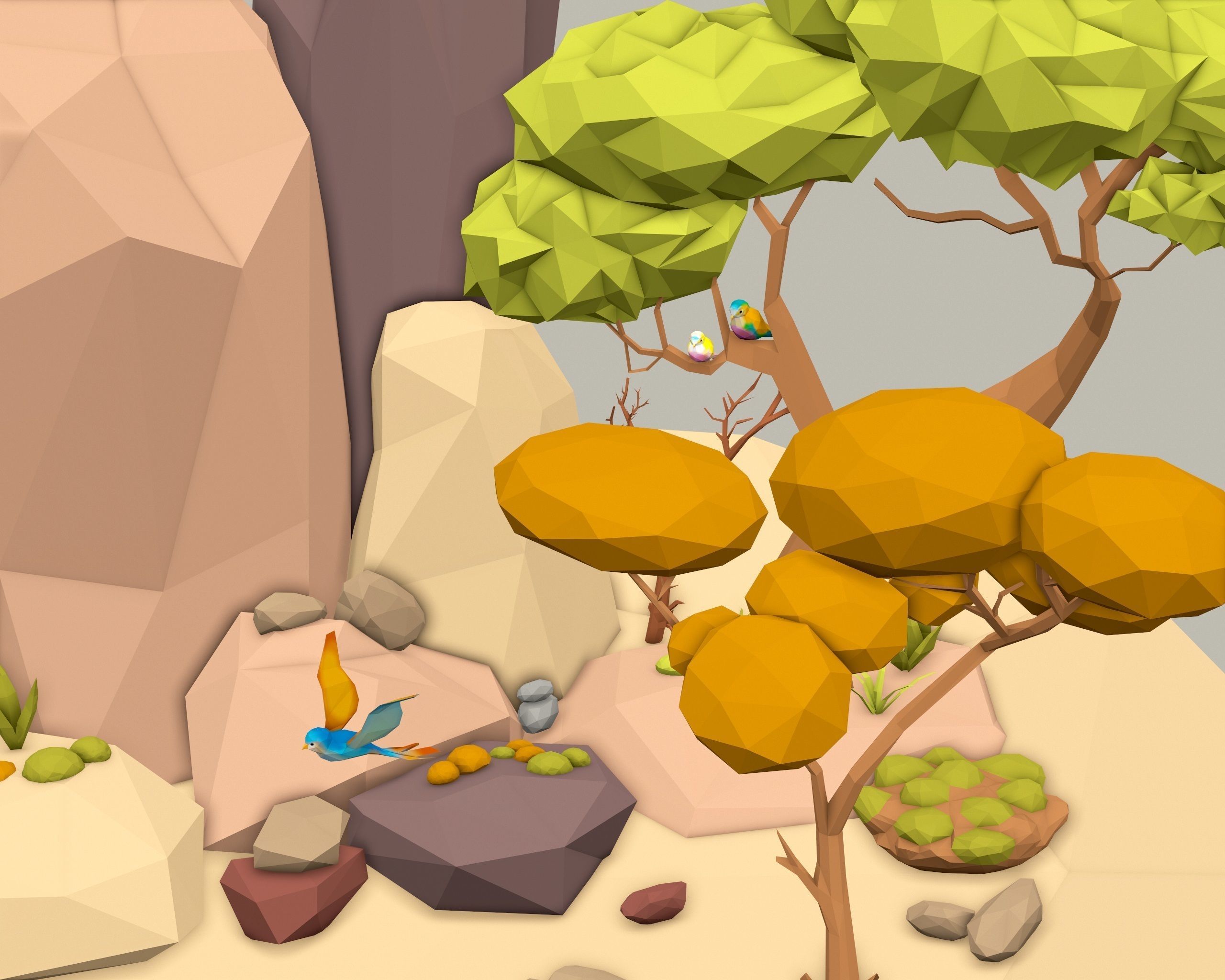 Cartoon Style Floating Island -Spring -LOW POLY Low-poly 3D model_3