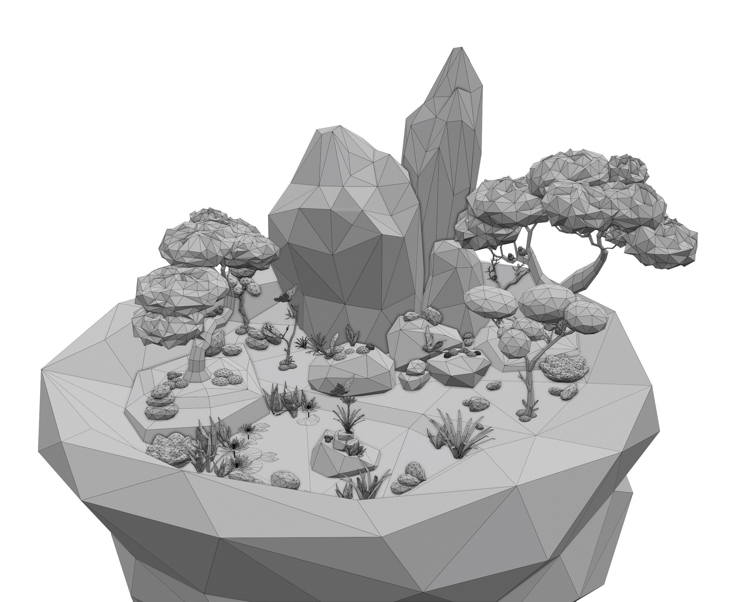 Cartoon Style Floating Island -Spring -LOW POLY Low-poly 3D model_11