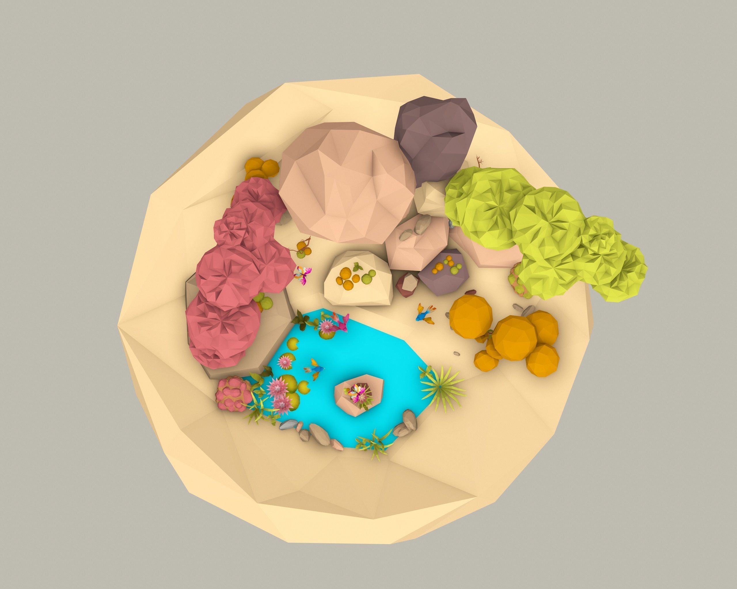 Cartoon Style Floating Island -Spring -LOW POLY Low-poly 3D model_5