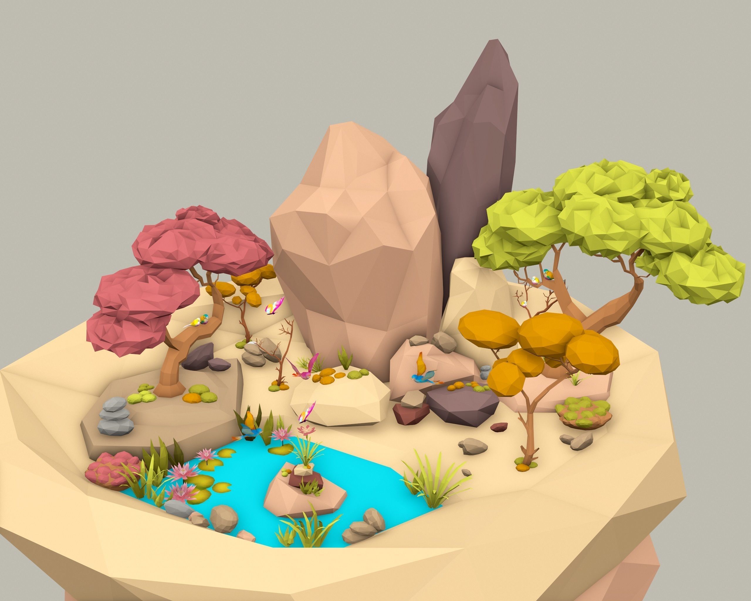 Cartoon Style Floating Island -Spring -LOW POLY Low-poly 3D model_4