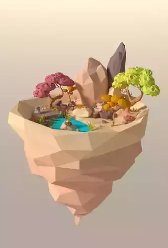 Cartoon Style Floating Island -Spring -LOW POLY Low-poly 3D model
