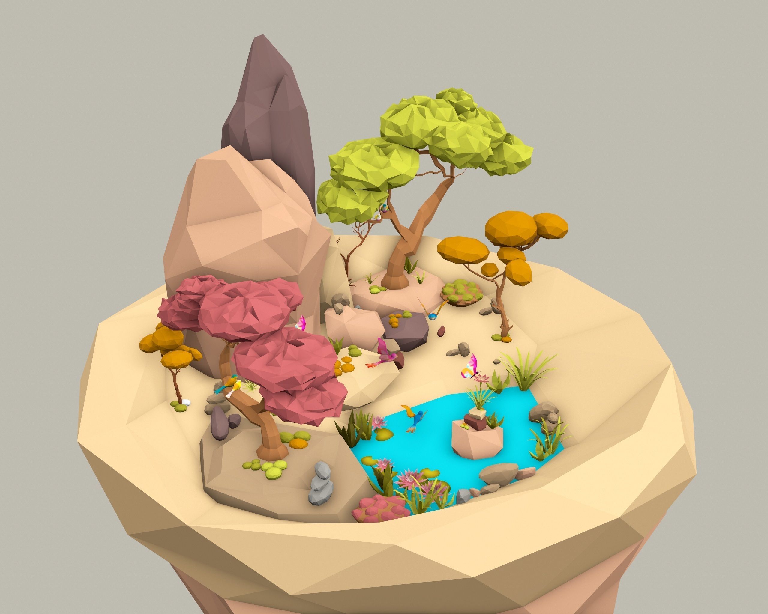 Cartoon Style Floating Island -Spring -LOW POLY Low-poly 3D model_7