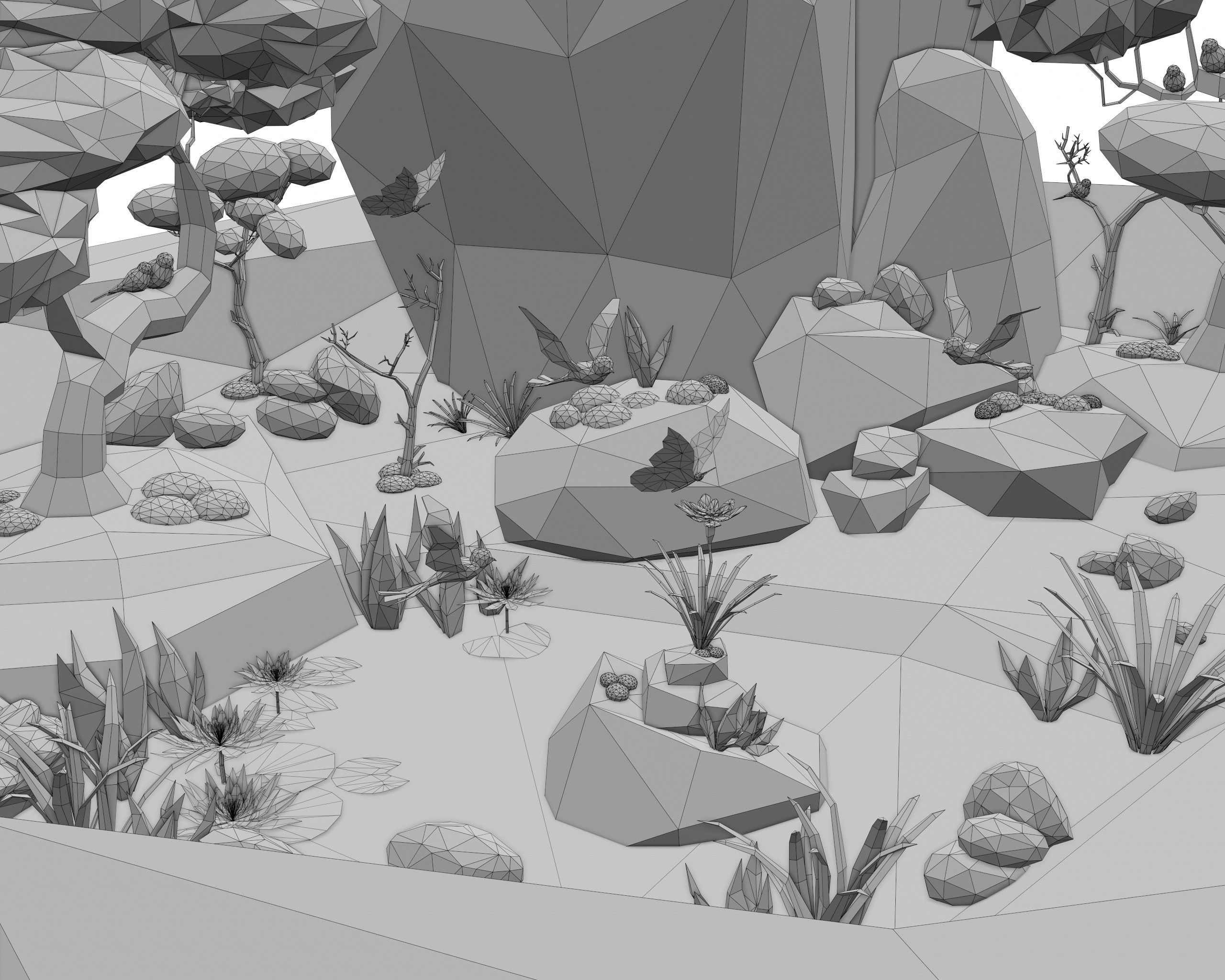 Cartoon Style Floating Island -Spring -LOW POLY Low-poly 3D model_13