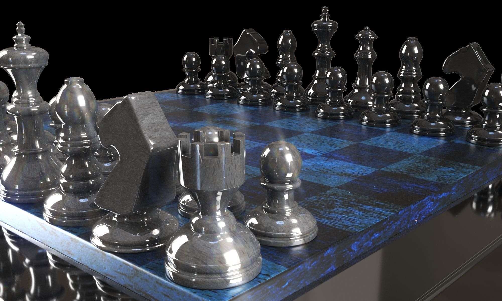 Chess Set board Low-poly 3D model_2
