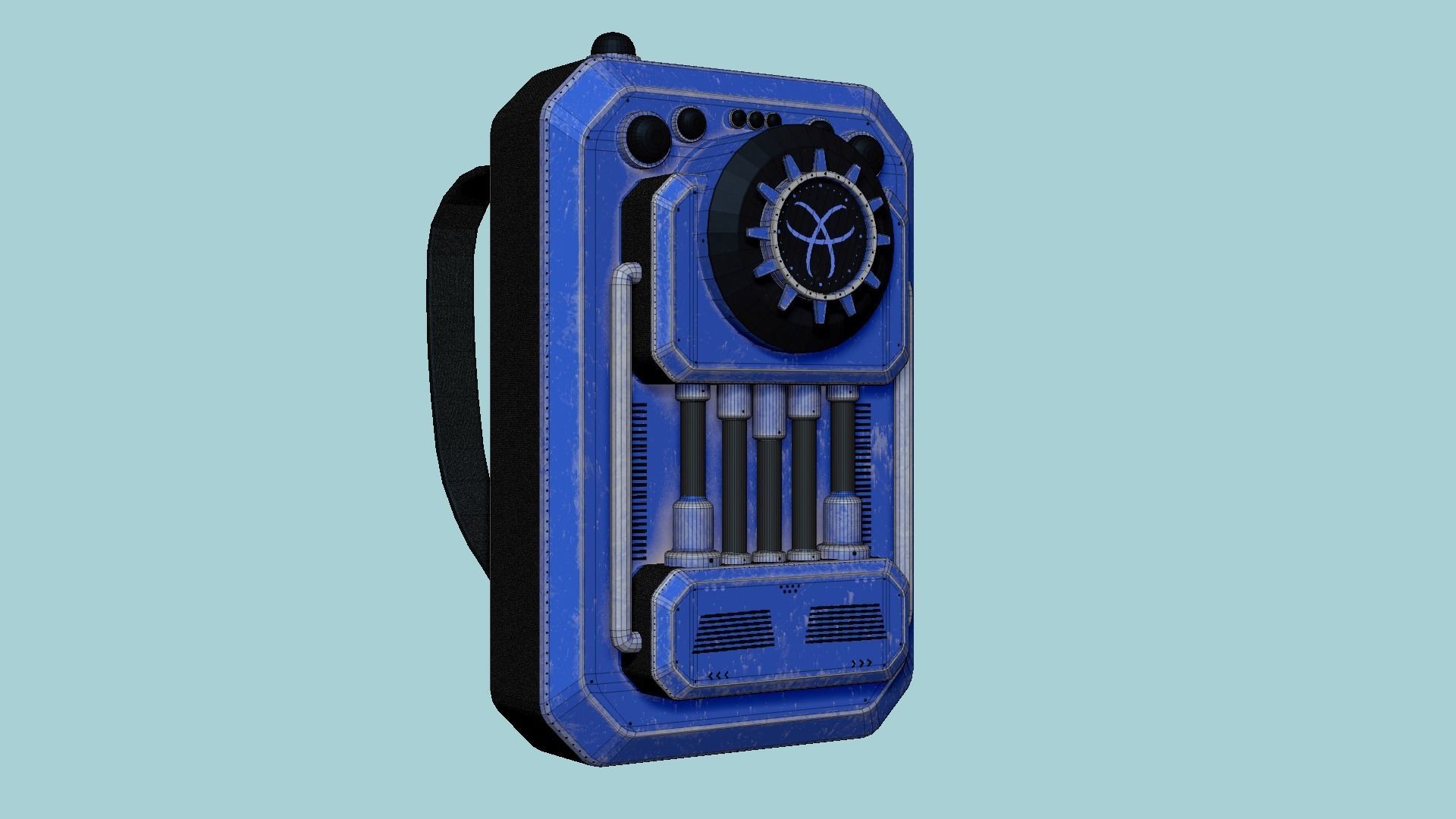SciFi Backpack I06 Blue Metal - Fashion Character Design Low-poly 3D model_6