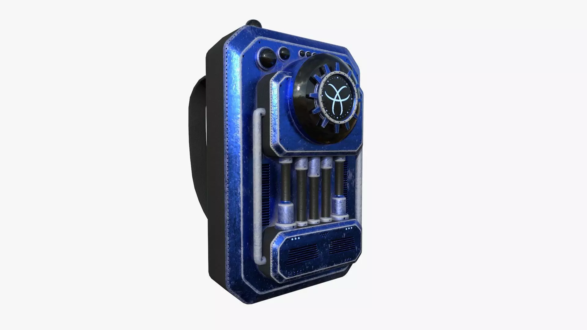 SciFi Backpack I06 Blue Metal - Fashion Character Design Low-poly 3D model_0