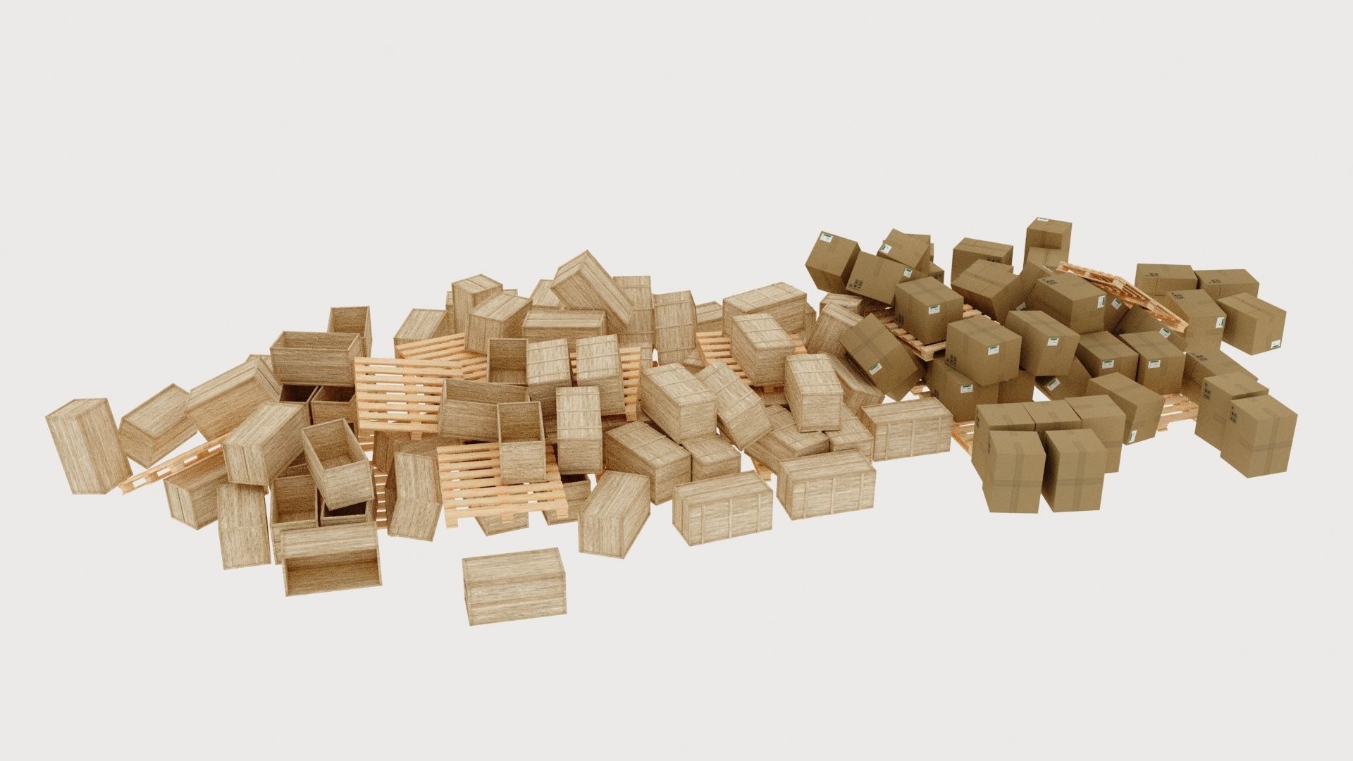 wood and cardboard boxes pallet pile 2 3D model_1
