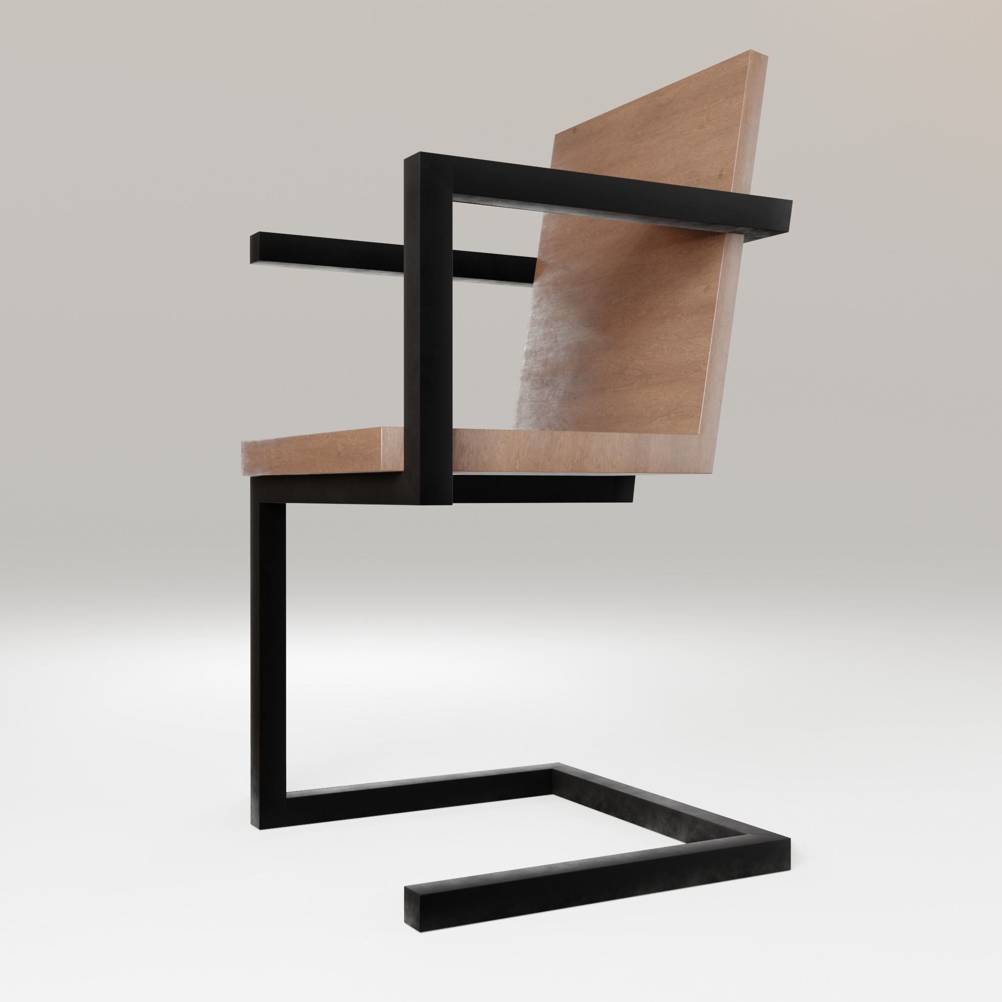 Chair loft modern wooden id4 Low-poly 3D model_9