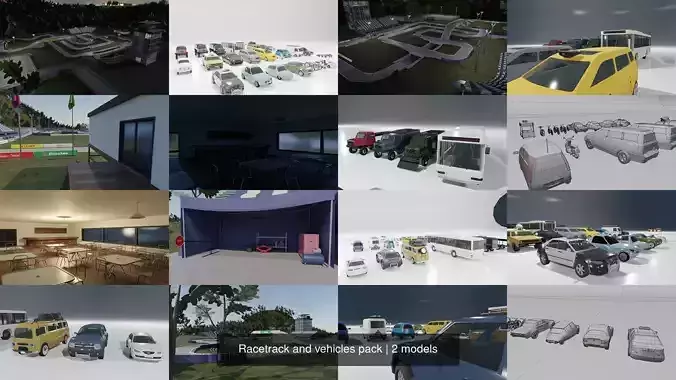 Racetrack and vehicles pack 3D Model Collection
