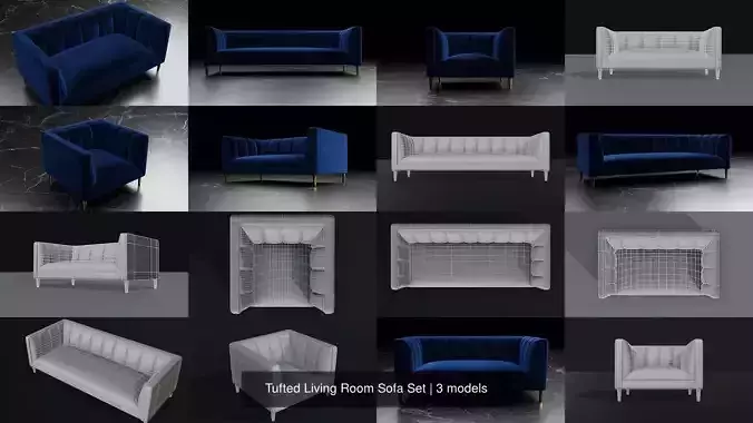  Tufted Living Room Sofa Set