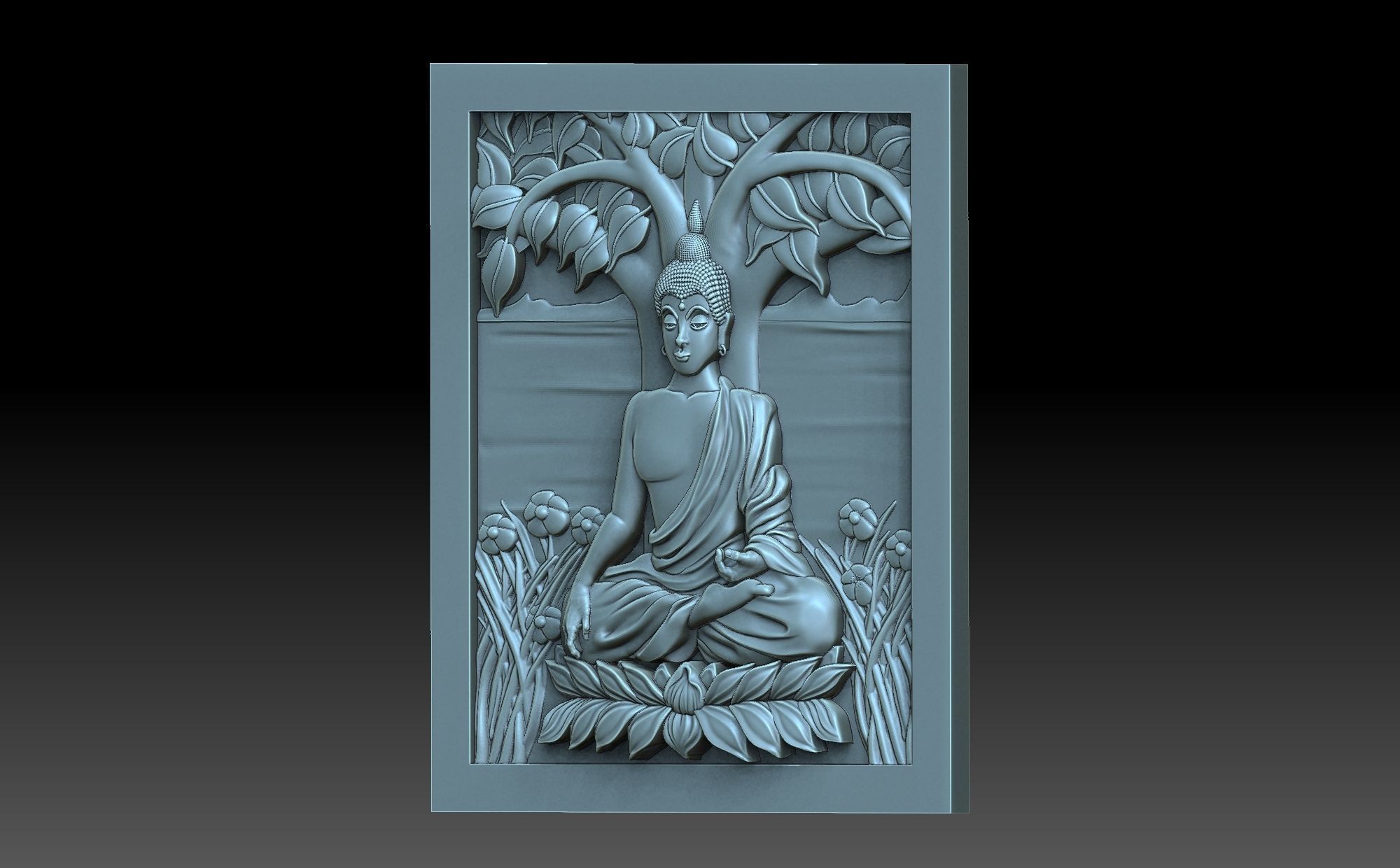 Buddha door with statue 3D print model_1