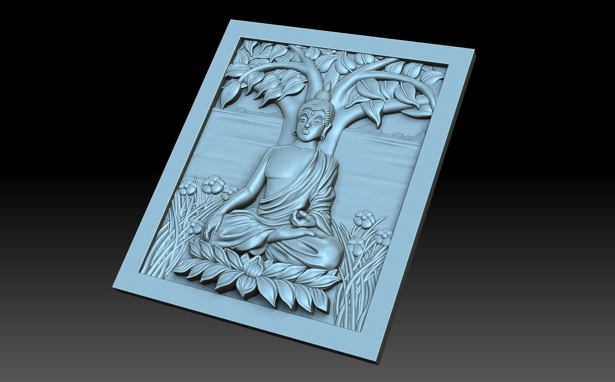 Buddha door with statue 3D print model_5