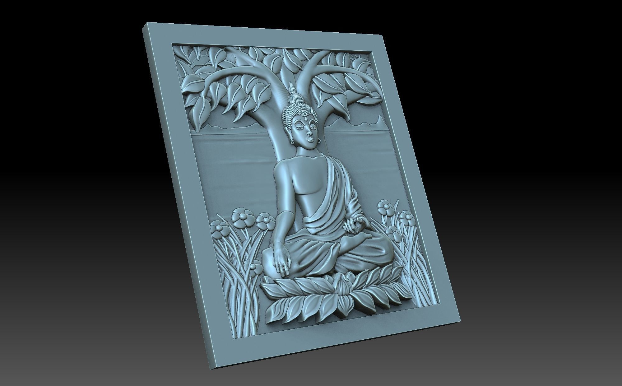 Buddha door with statue 3D print model_4