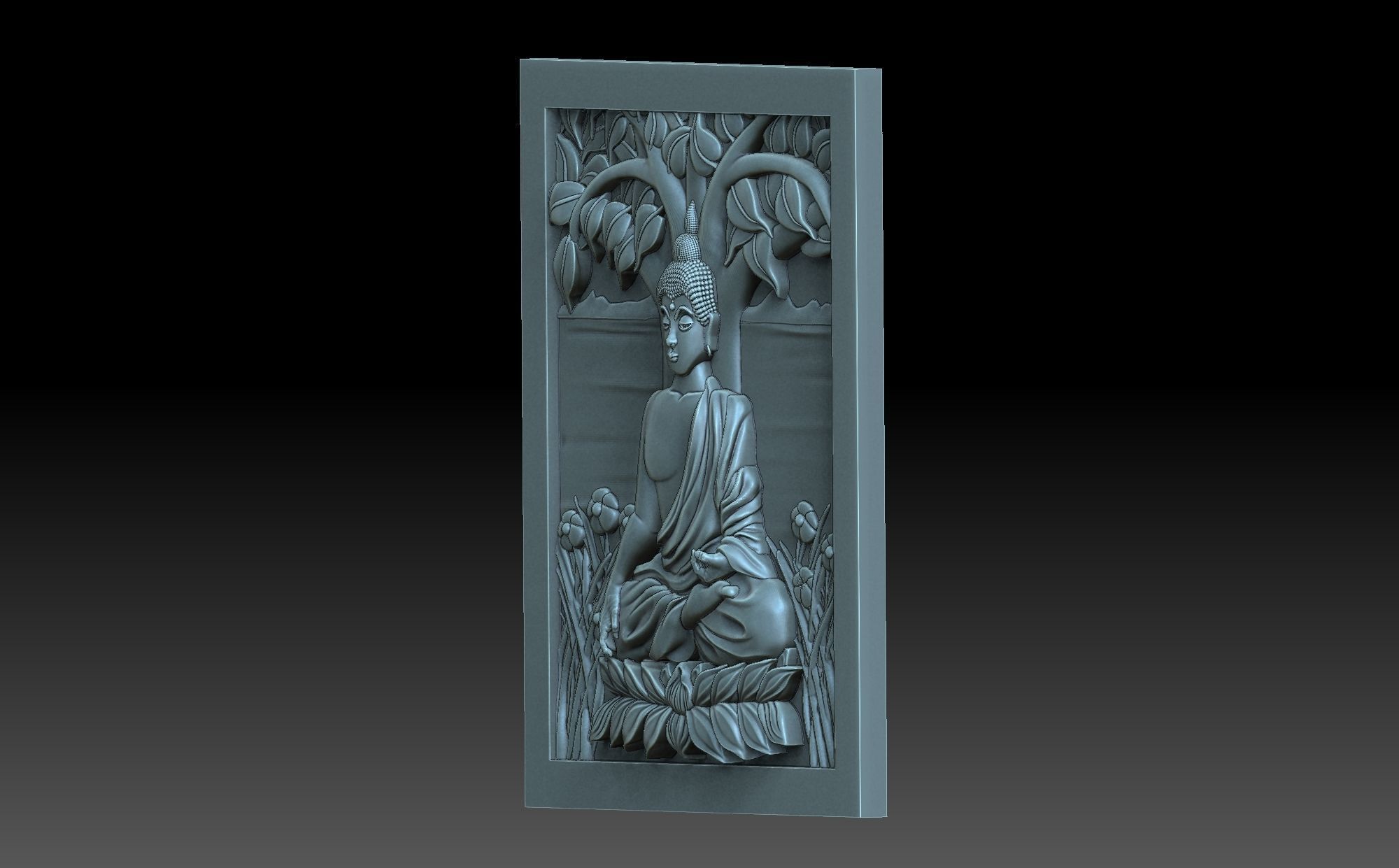 Buddha door with statue 3D print model_2