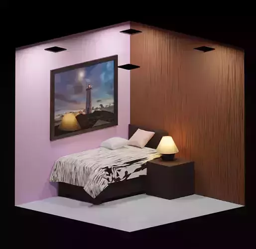 bedroom room with bed and lamp