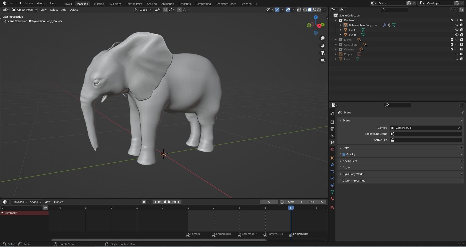 Fur Baby Elephant Rigged in Blender Low-poly 3D model_20