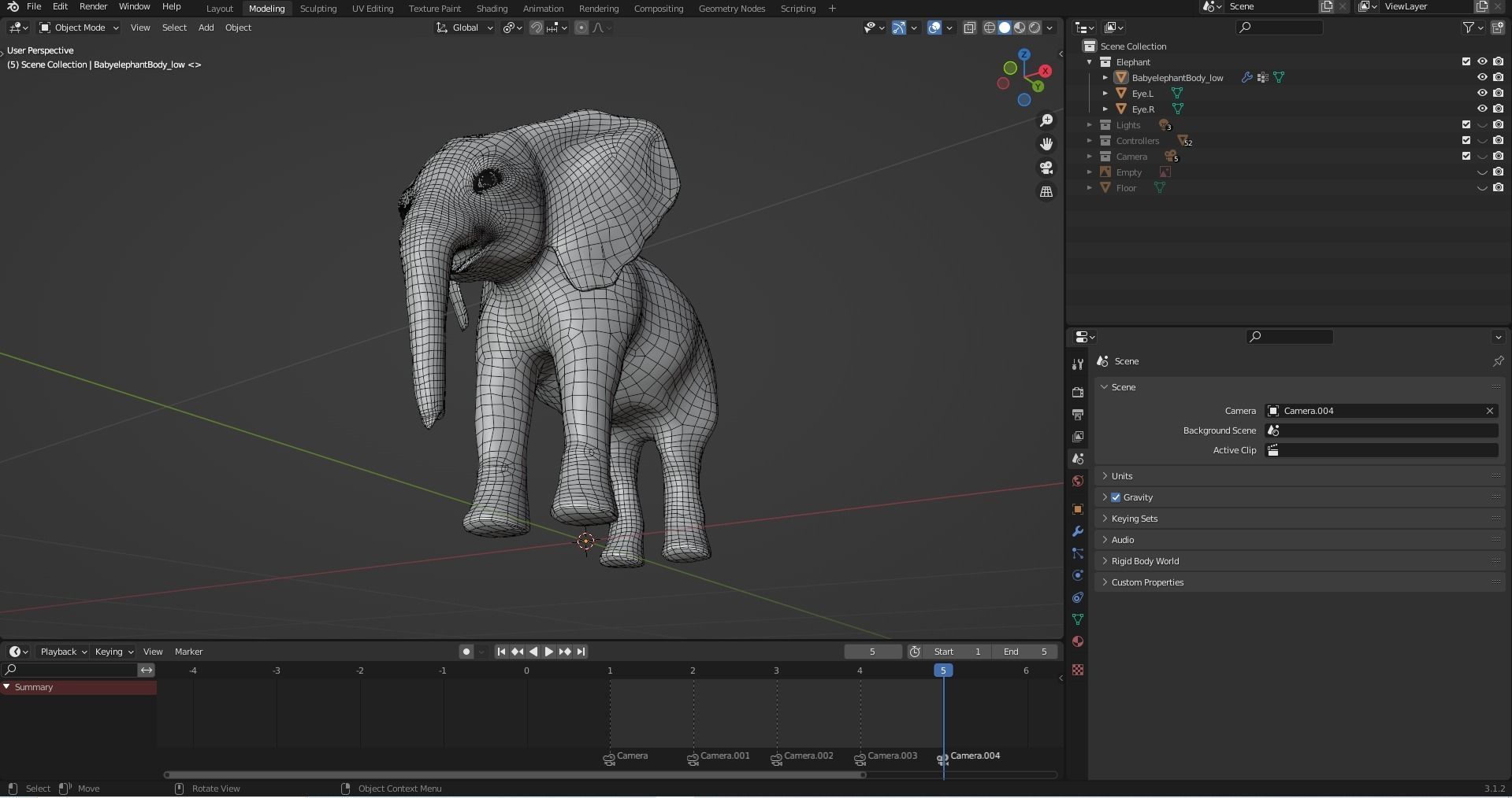 Fur Baby Elephant Rigged in Blender Low-poly 3D model_23