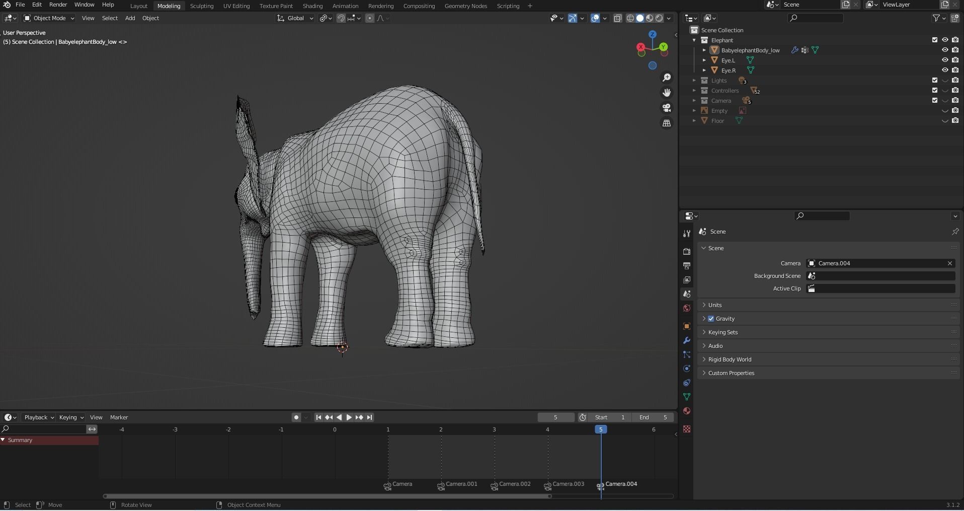 Fur Baby Elephant Rigged in Blender Low-poly 3D model_24