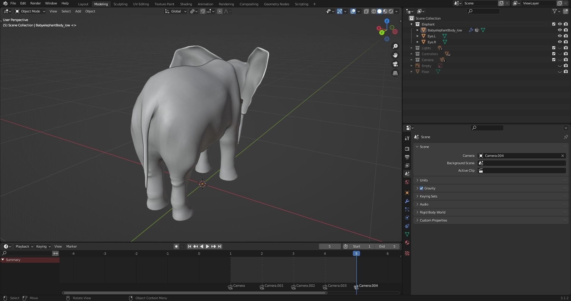 Fur Baby Elephant Rigged in Blender Low-poly 3D model_21