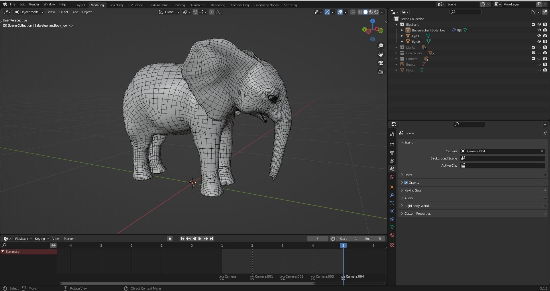 Fur Baby Elephant Rigged in Blender Low-poly 3D model_22