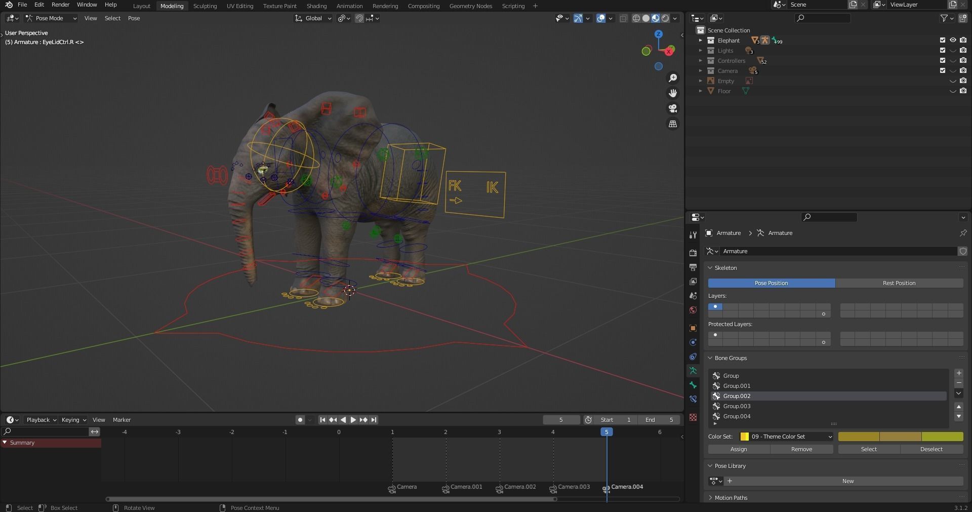 Fur Baby Elephant Rigged in Blender Low-poly 3D model_14