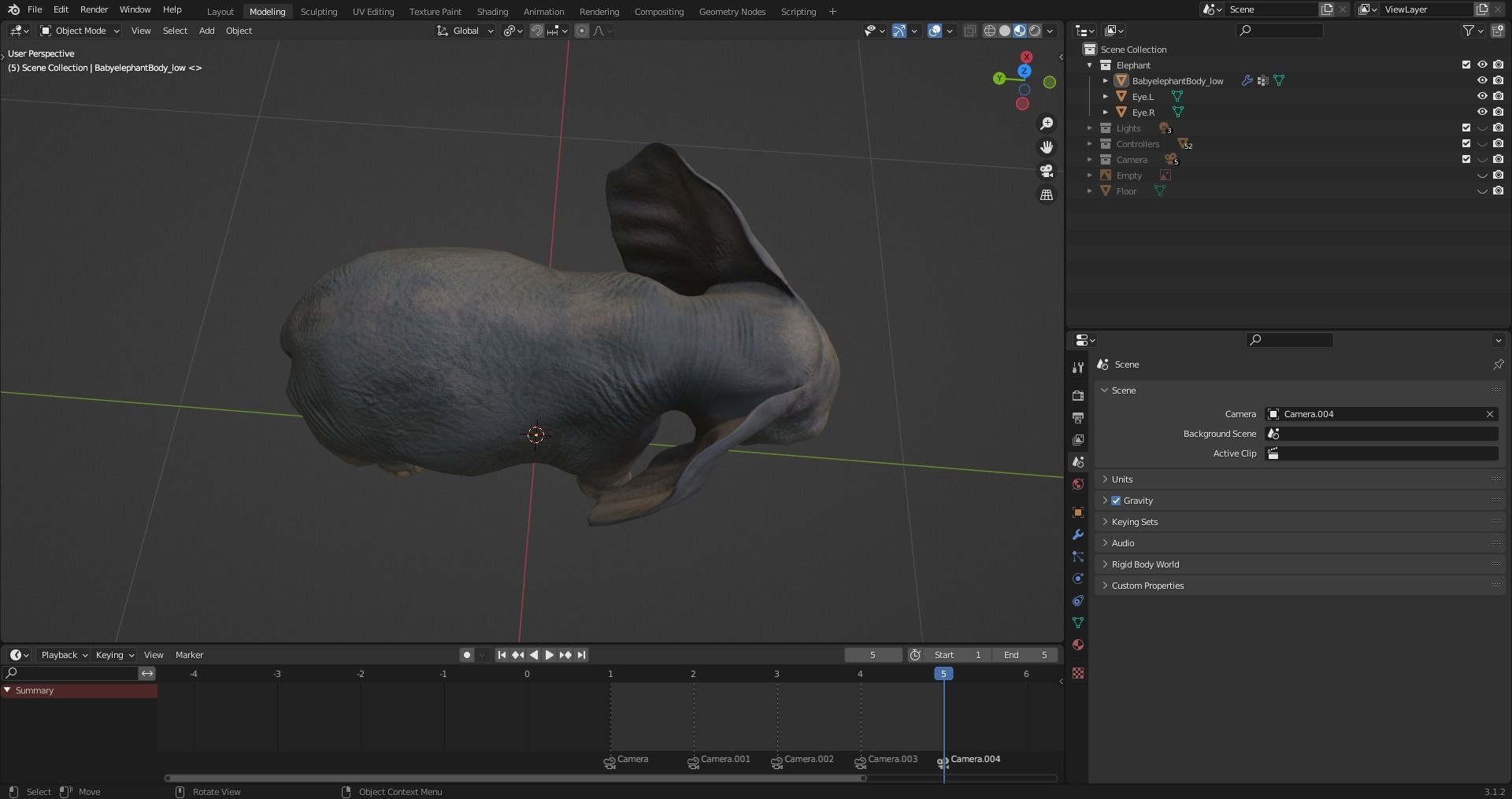 Fur Baby Elephant Rigged in Blender Low-poly 3D model_18