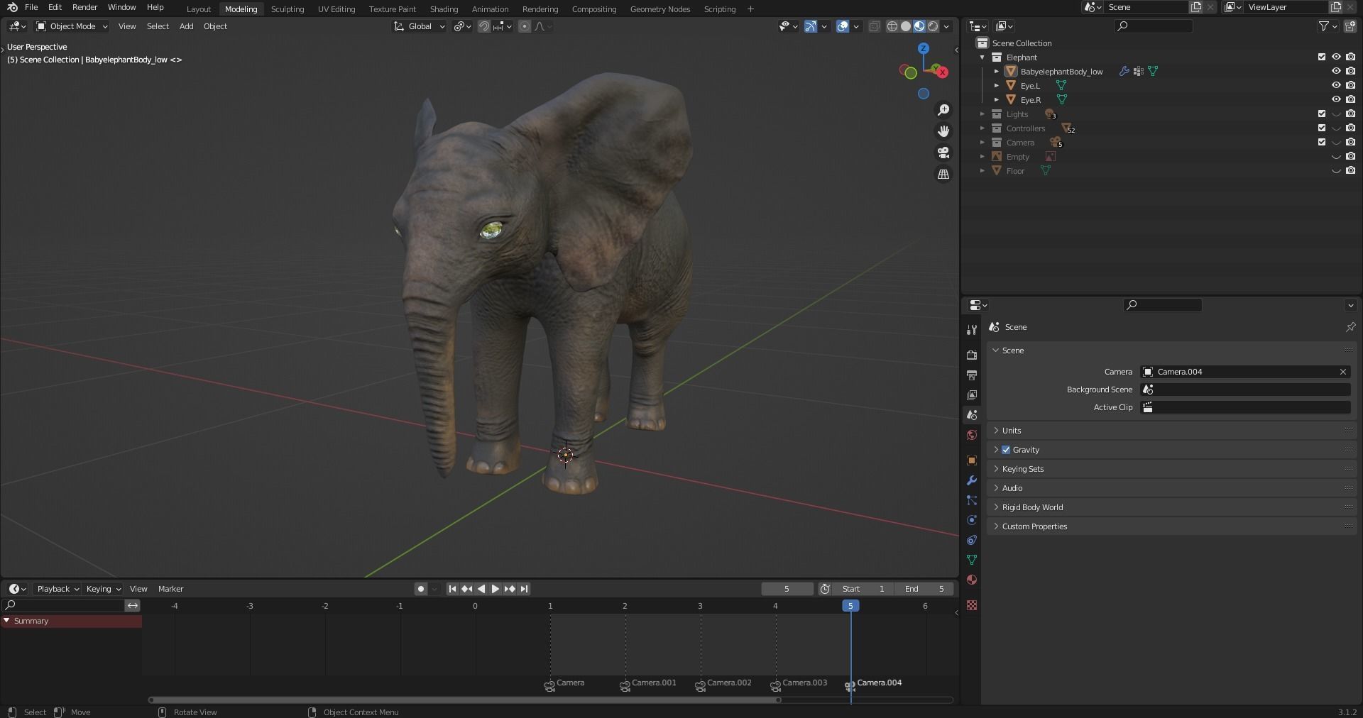 Fur Baby Elephant Rigged in Blender Low-poly 3D model_11