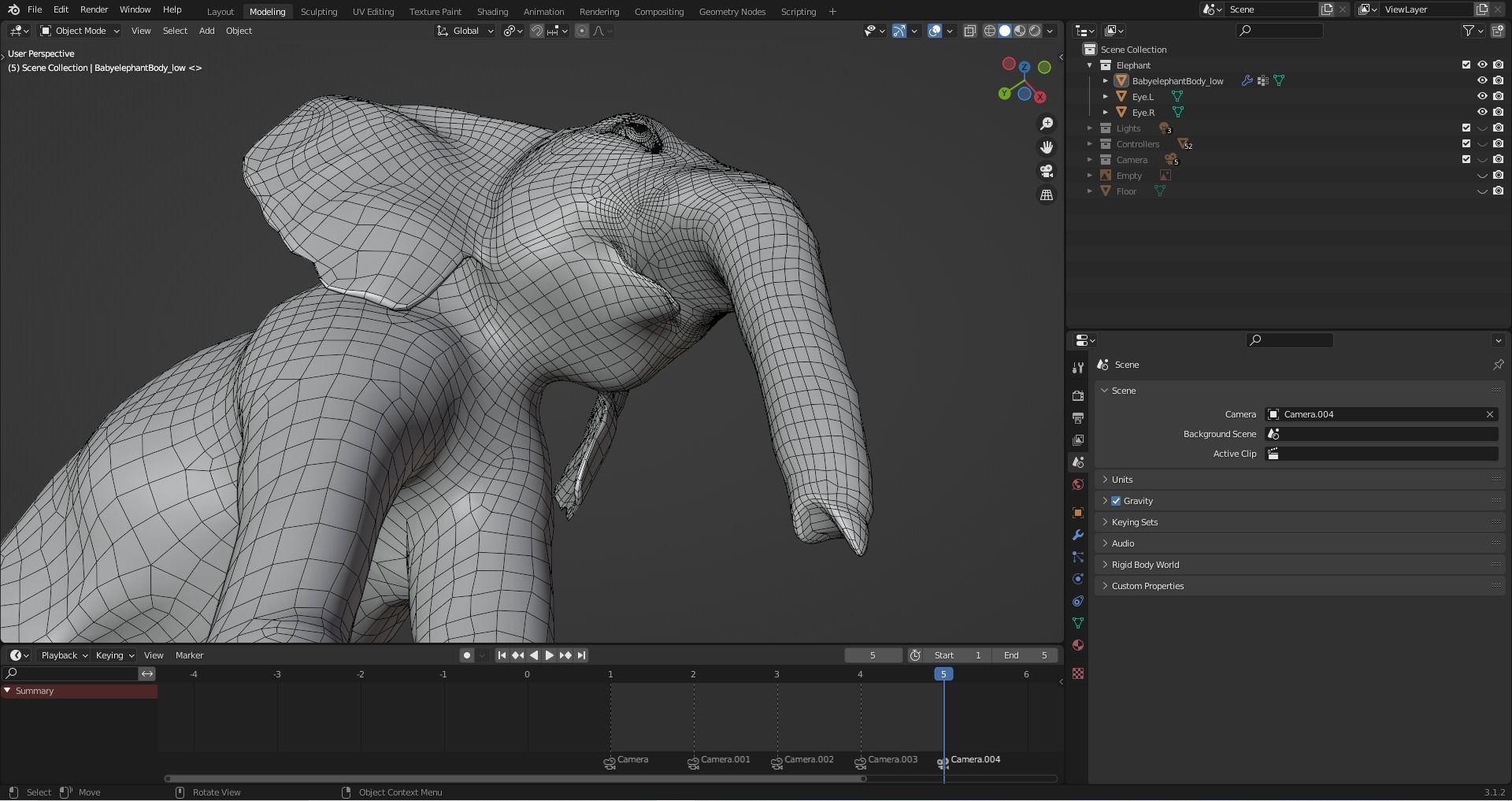 Fur Baby Elephant Rigged in Blender Low-poly 3D model_12