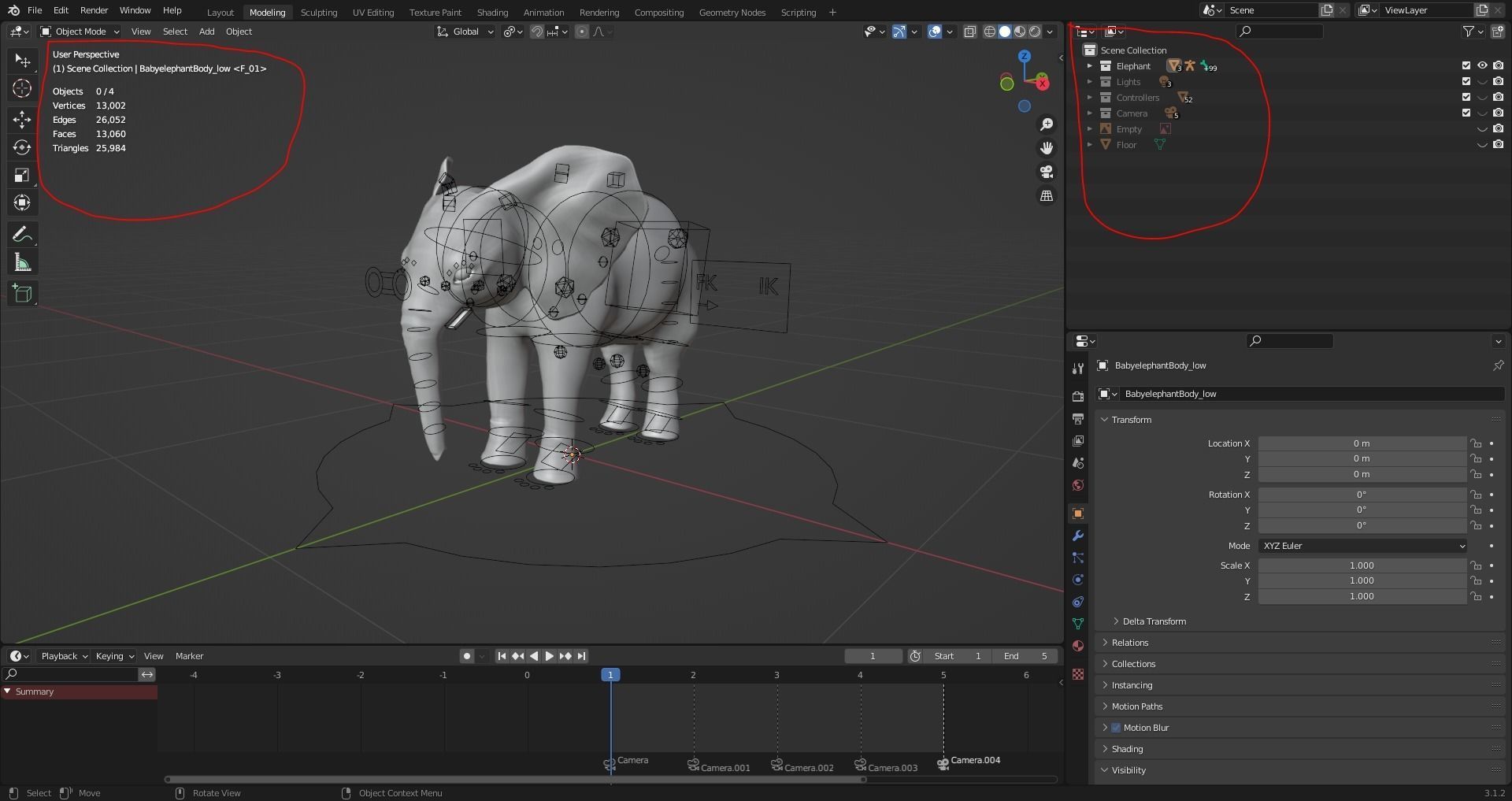 Fur Baby Elephant Rigged in Blender Low-poly 3D model_16