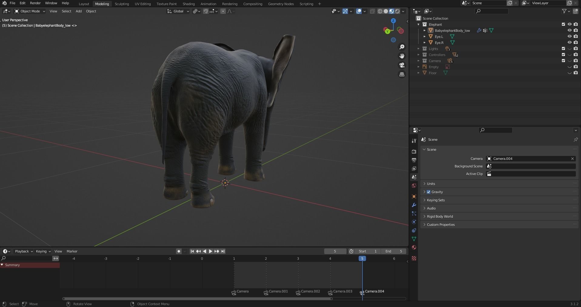 Fur Baby Elephant Rigged in Blender Low-poly 3D model_17