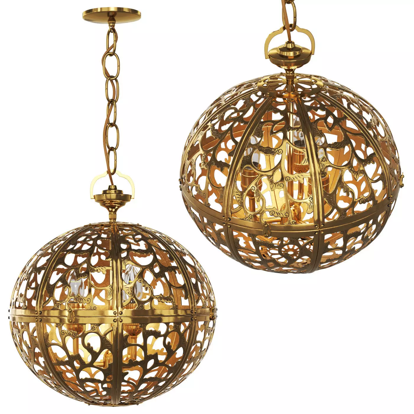 Japanese brass chandelier 3D model_0