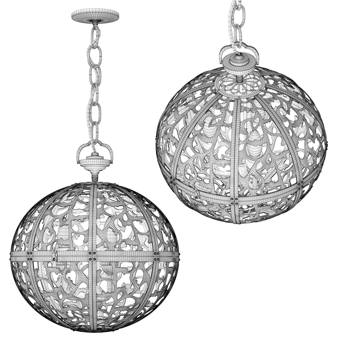 Japanese brass chandelier 3D model_4