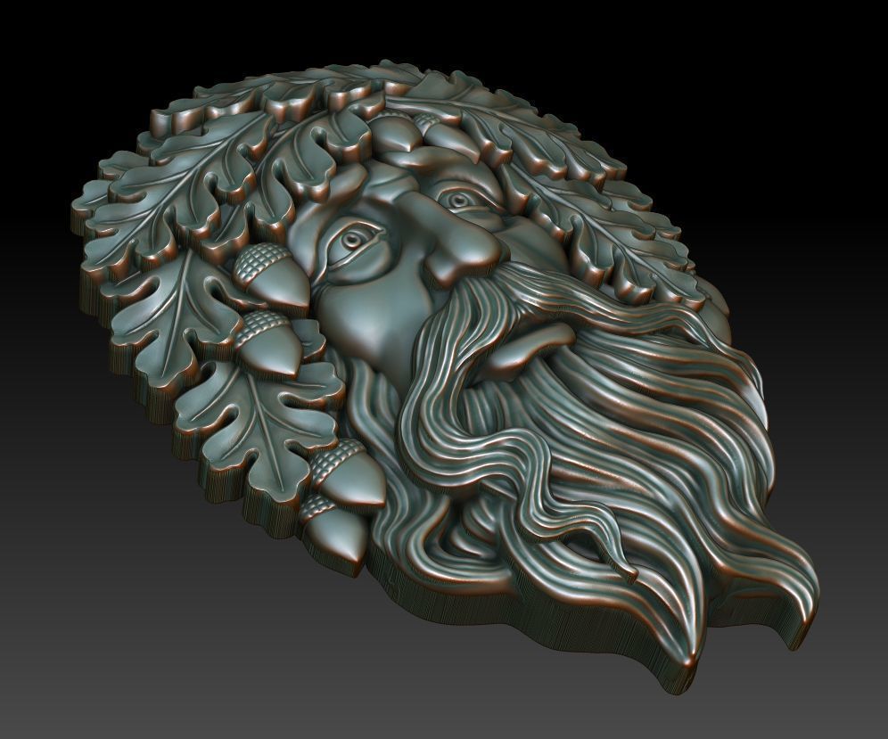 Greenman 9 head with leaves and beard 3D print model_1
