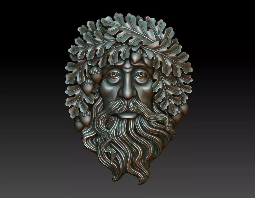 Greenman 9 head with leaves and beard 3D print model_0
