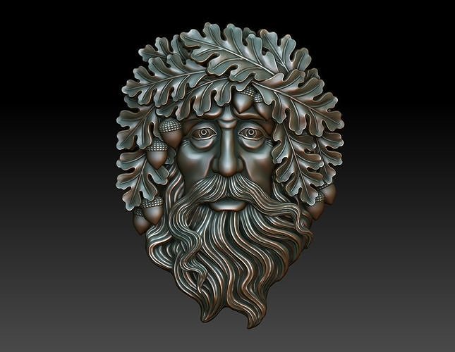Greenman 9 head with leaves and beard 3D print model