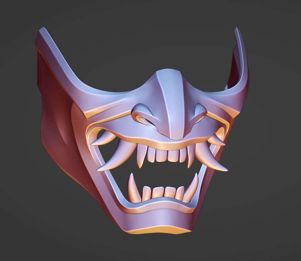 Hannya Demon Oni Samurai Mask  3D print model_1
