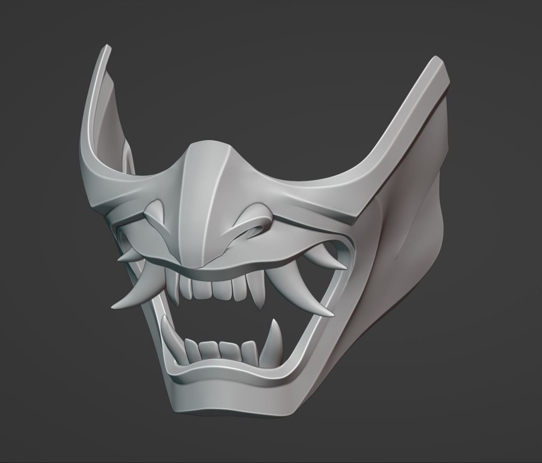 Hannya Demon Oni Samurai Mask  3D print model_4