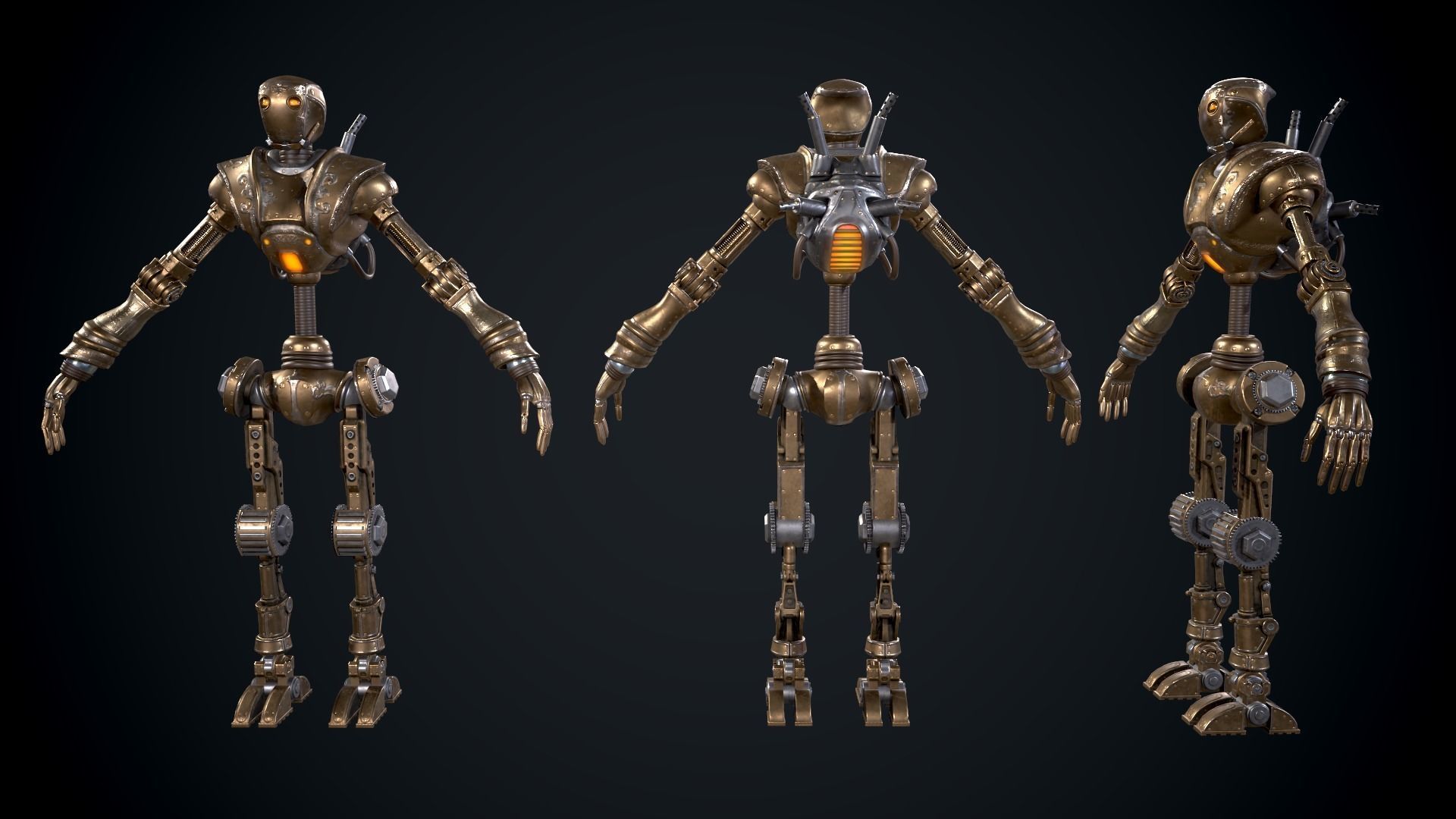 Steampunk mech Low-poly 3D model_6