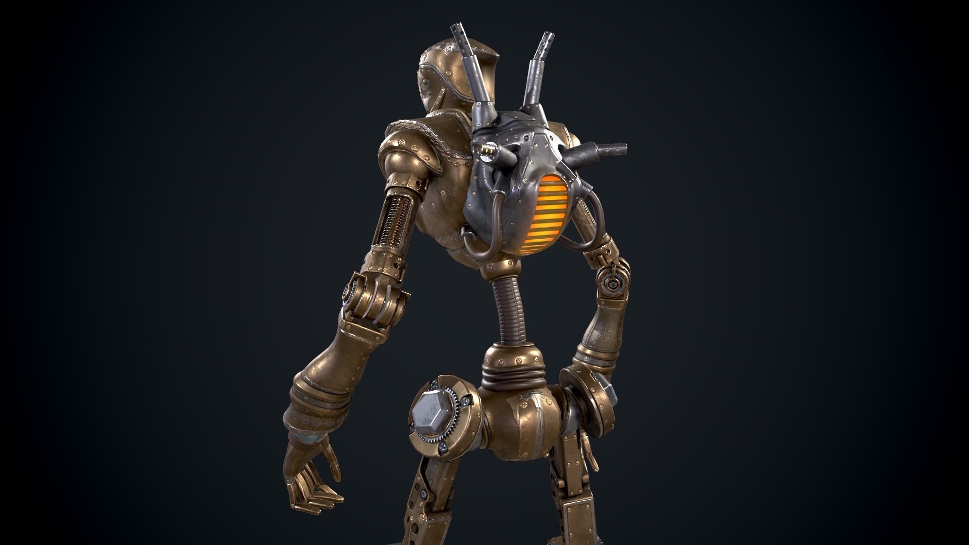 Steampunk mech Low-poly 3D model_3