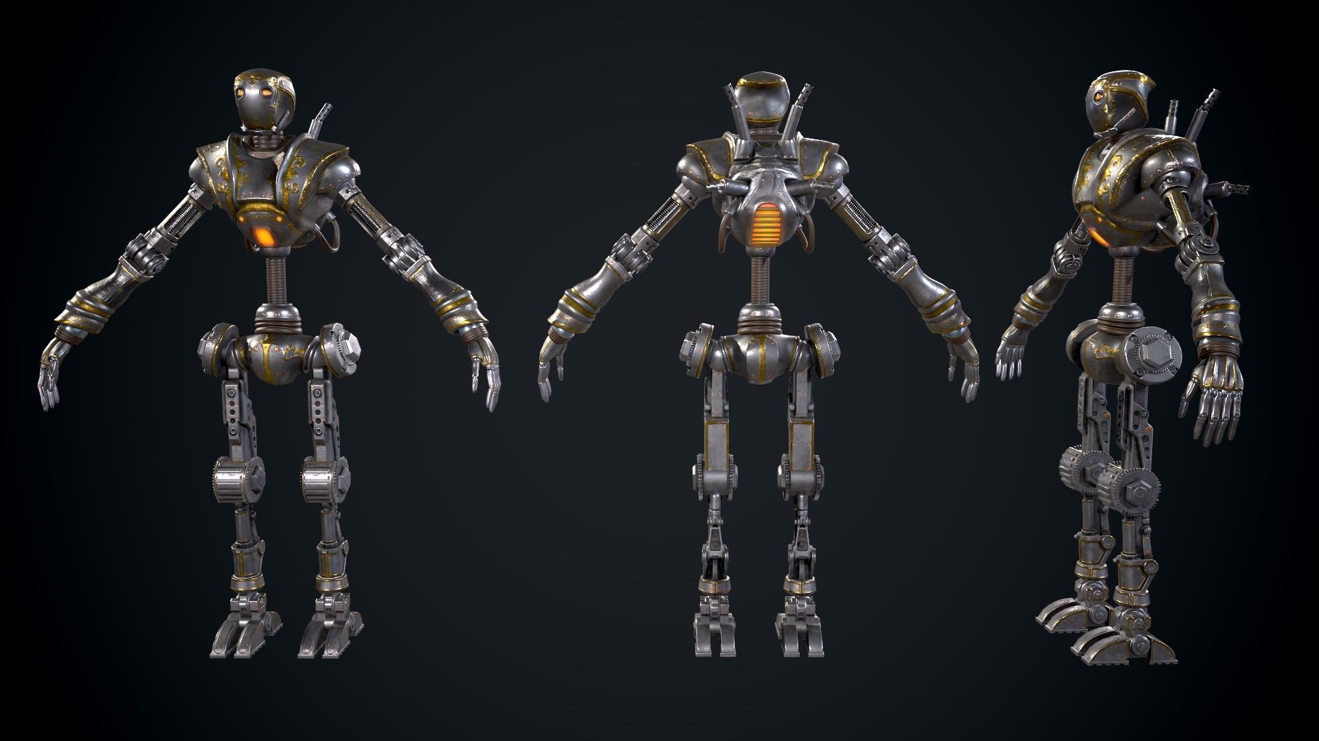 Steampunk mech Low-poly 3D model_5