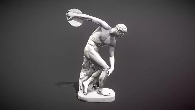 Discobolus marble statue of man throwing frisbee Low-poly 3D model