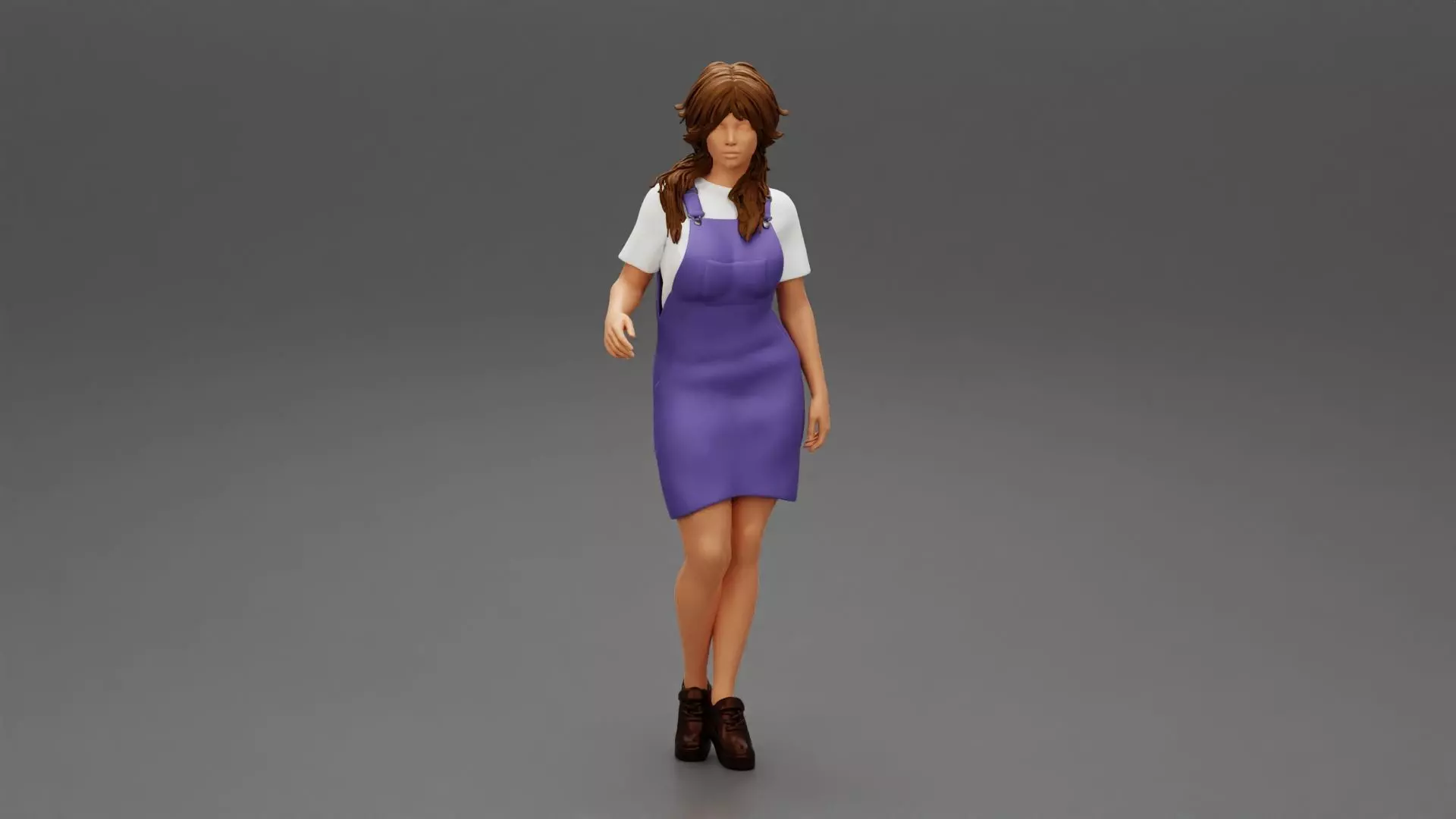 Young woman in denim overalls 3D print model