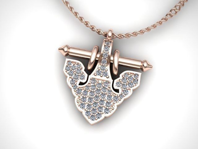 necklace person pendant in rose gold with diamonds 3D print model