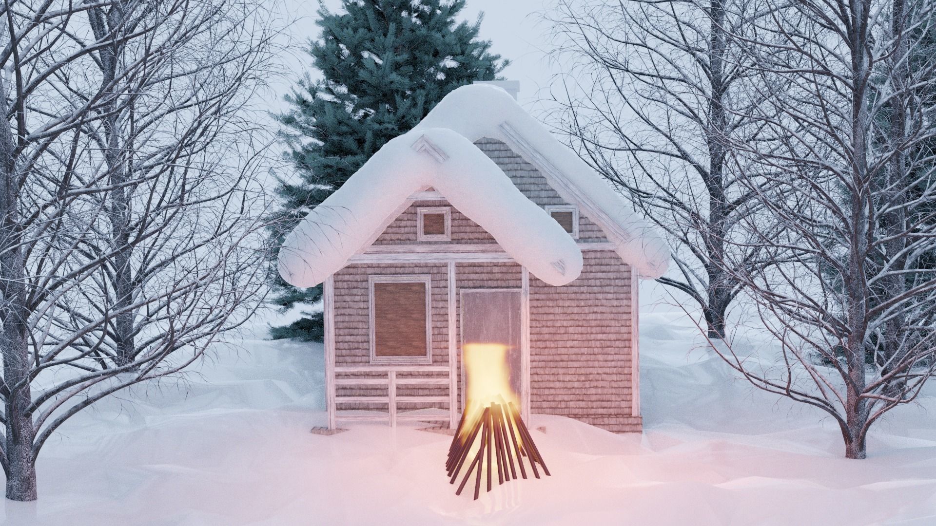 House in Snow 3D model_3