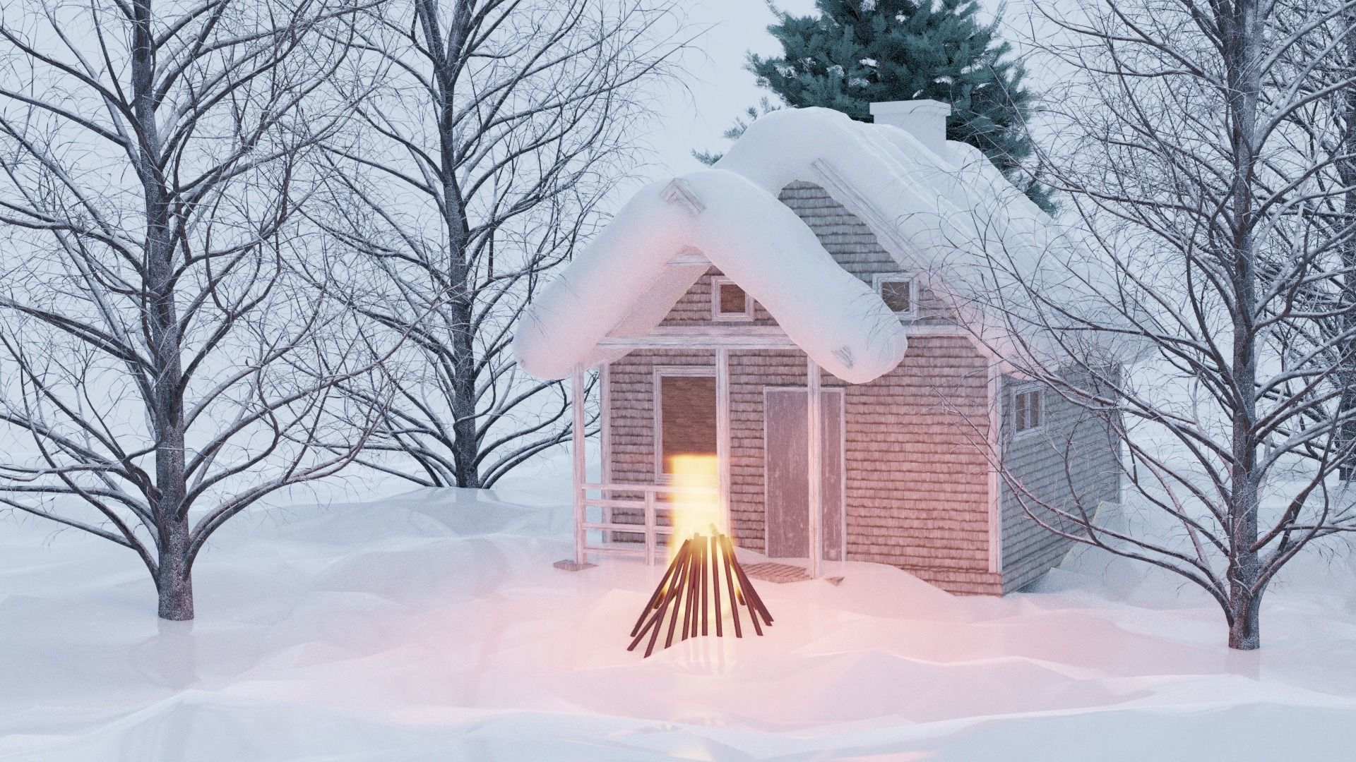House in Snow 3D model_1