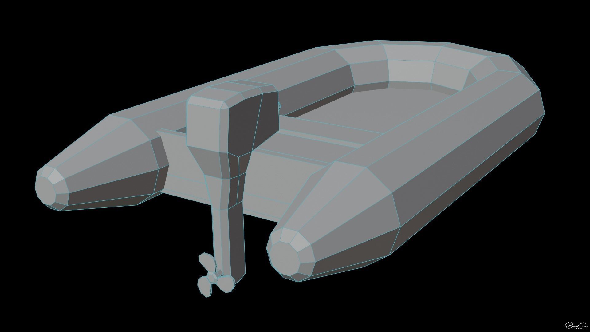 Boats wooden boat with two paddles Low-poly 3D model_12