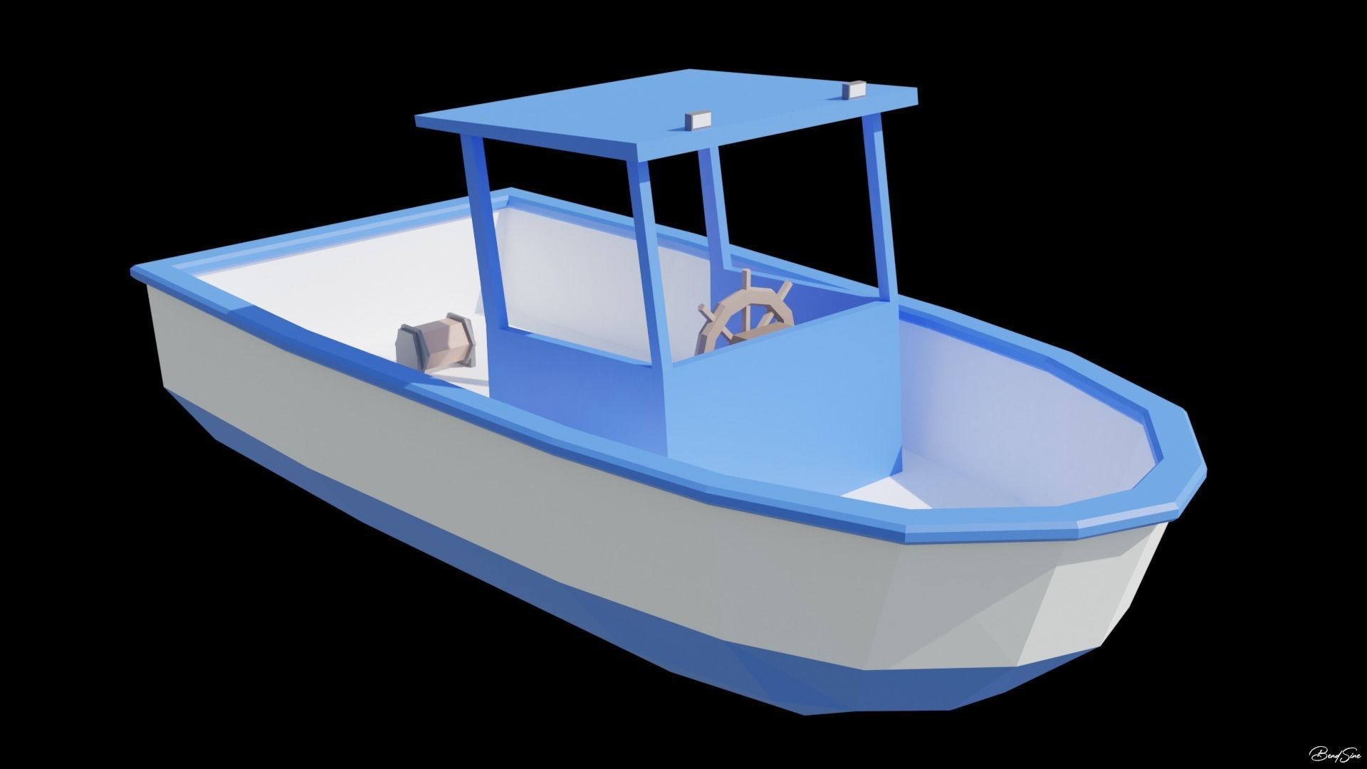 Boats wooden boat with two paddles Low-poly 3D model_15