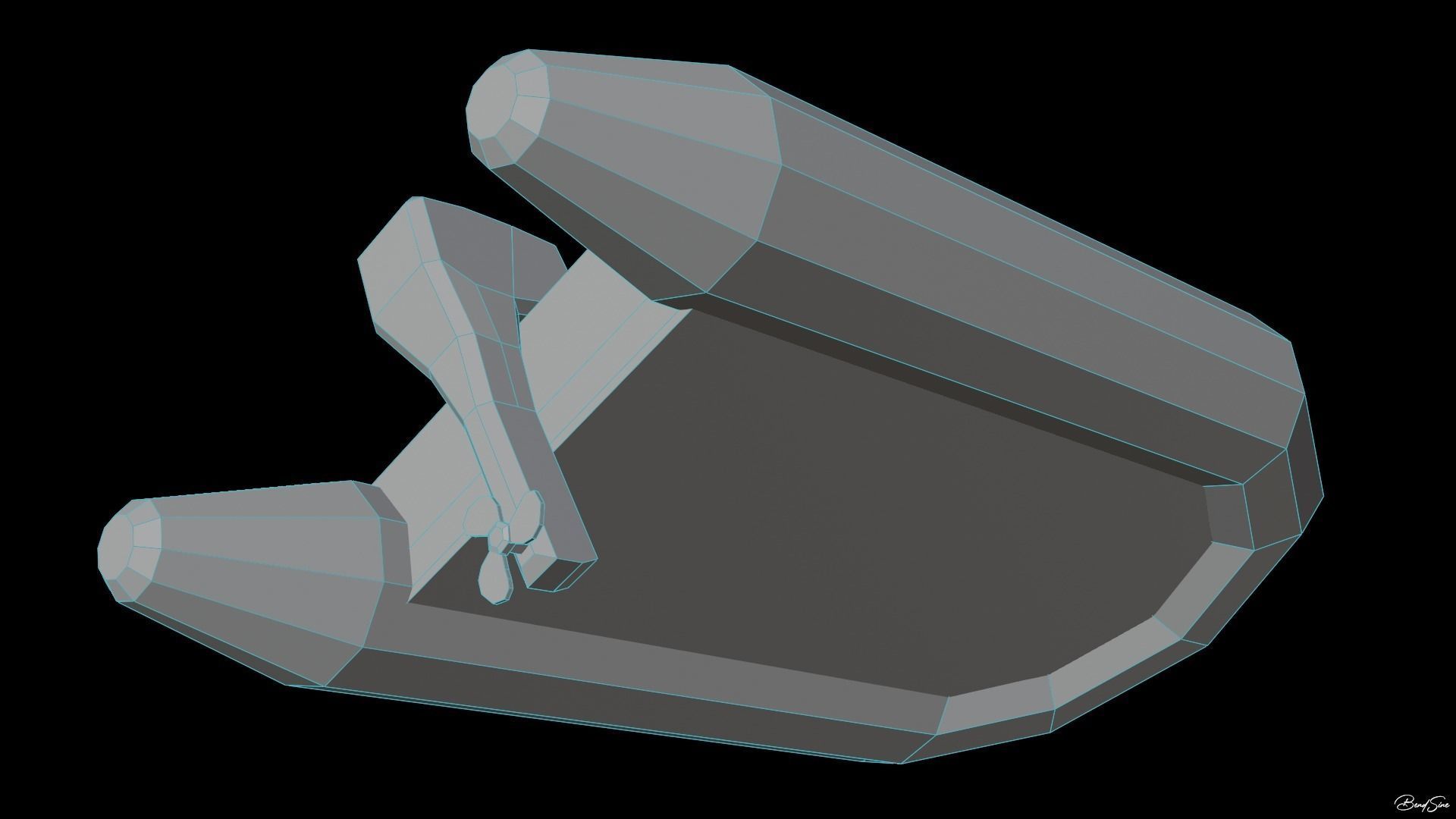 Boats wooden boat with two paddles Low-poly 3D model_14